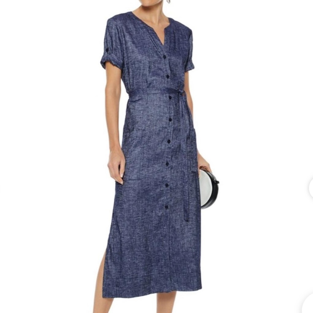 Theory Belted Linen Chambray Shirt Dress